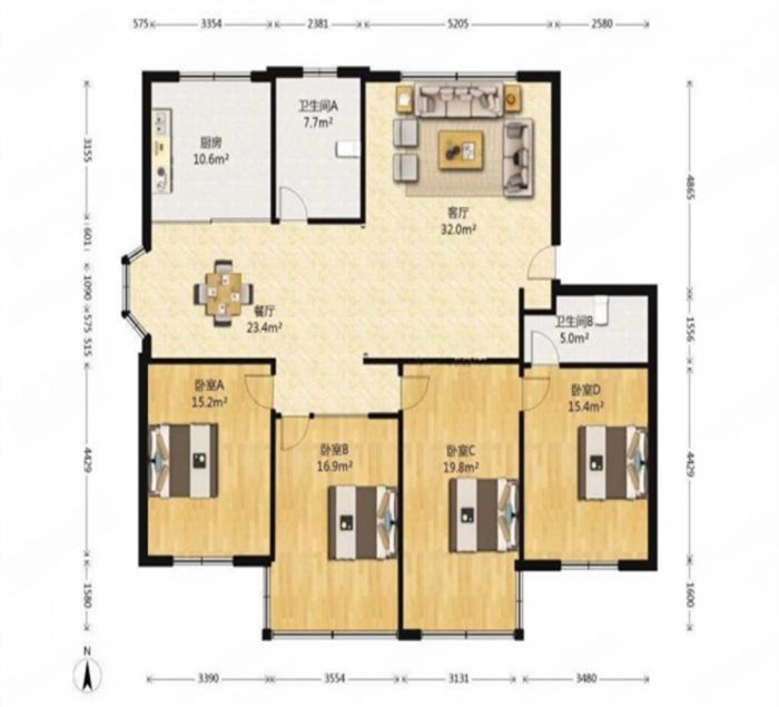 学田北苑 4室2厅2卫 165m&sup2;