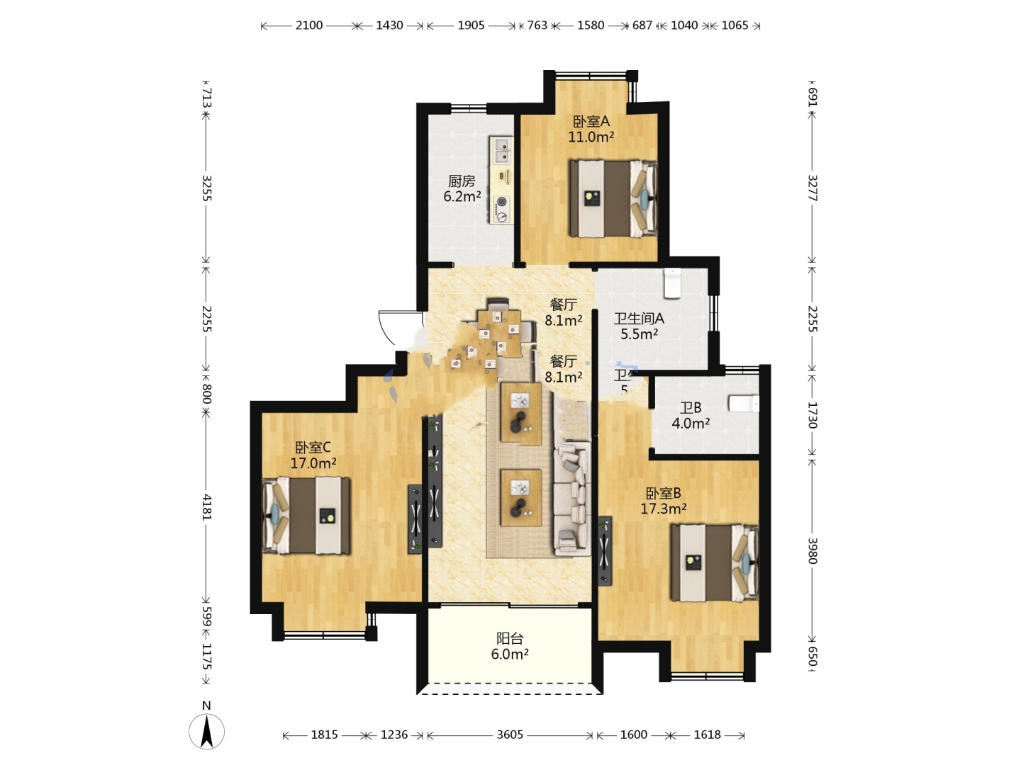 皇家花园北区 3室2厅2卫 118.00m&sup2;