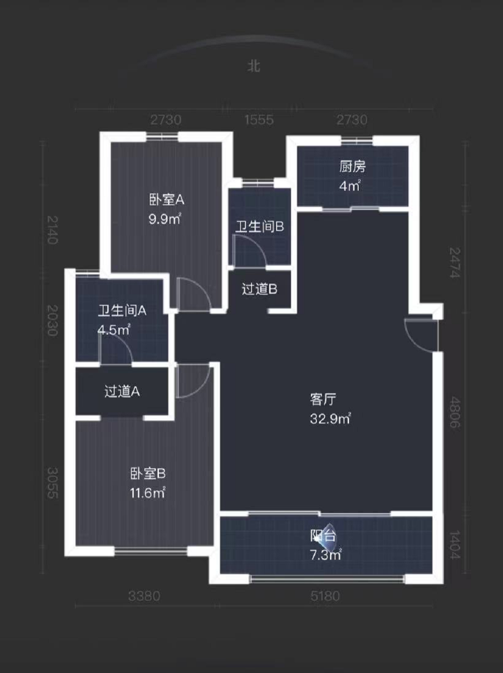 雅居乐鑫基中央公馆东区 2室2厅1卫 110m&sup2;