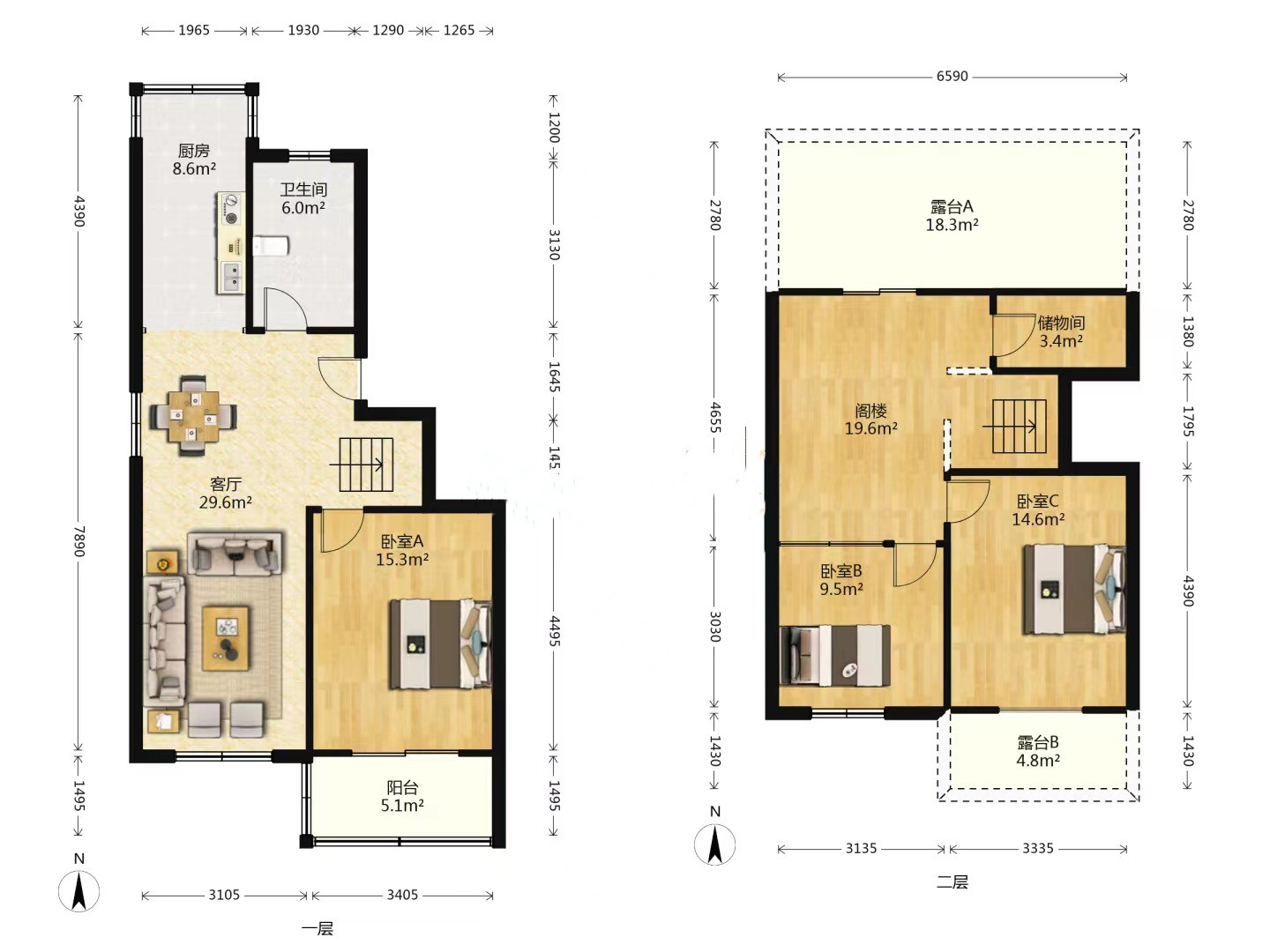 星通花园 3室2厅2卫 74.00m&sup2;
