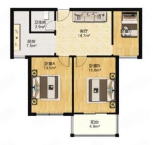 三里墩花苑 2室1厅1卫 85m&sup2;