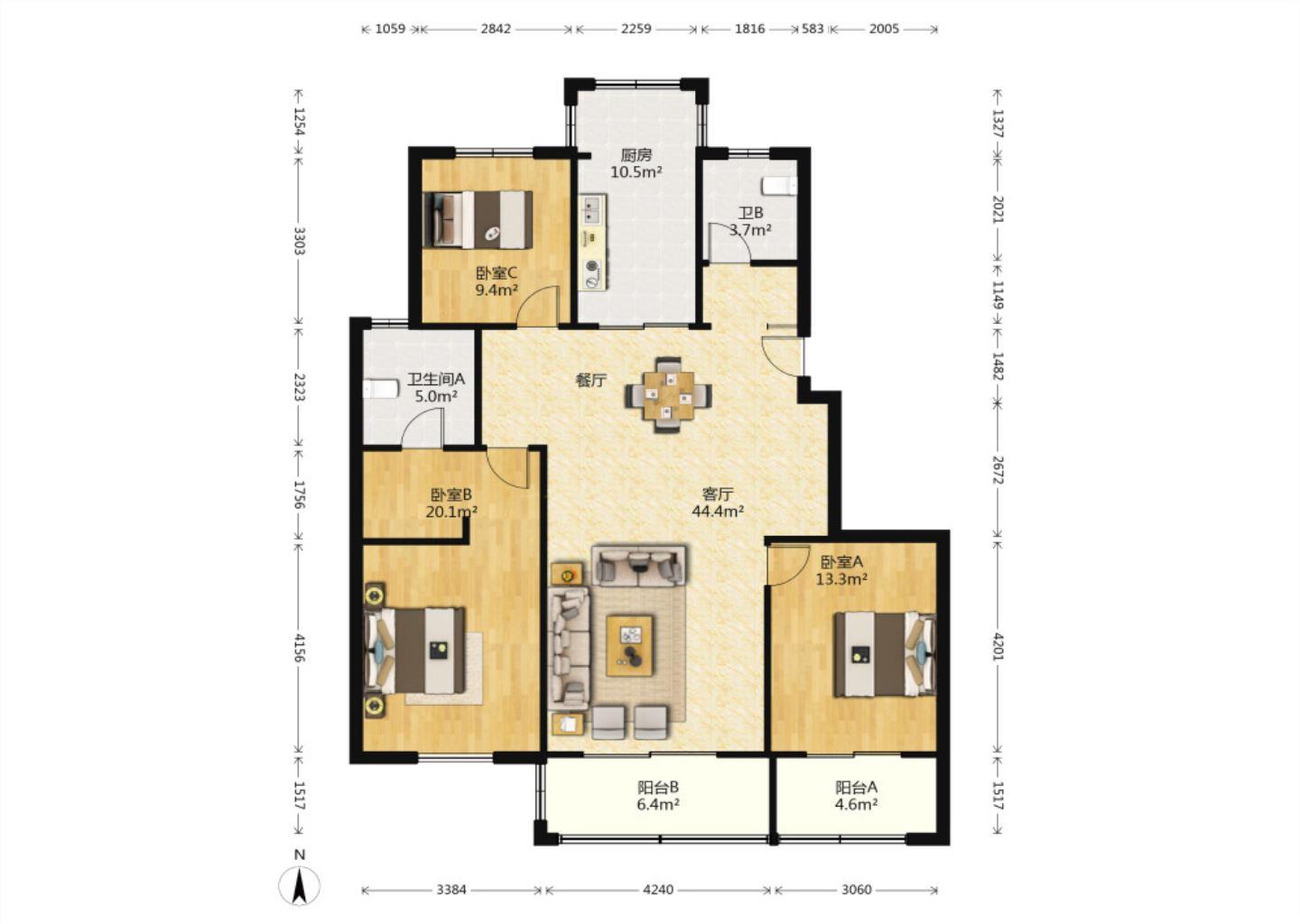 新华北苑 3室2厅2卫 154m&sup2;