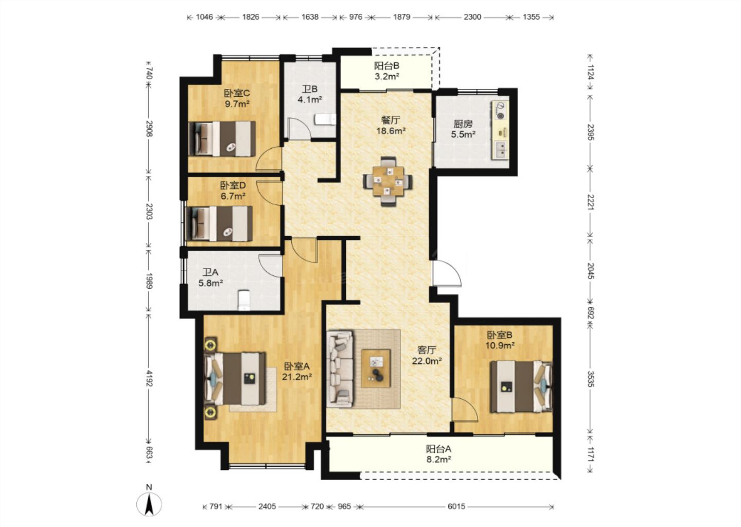 兰园 4室2厅2卫 143m&sup2;