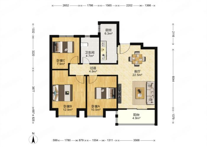 中海碧林湾 3室1厅1卫 98m&sup2;