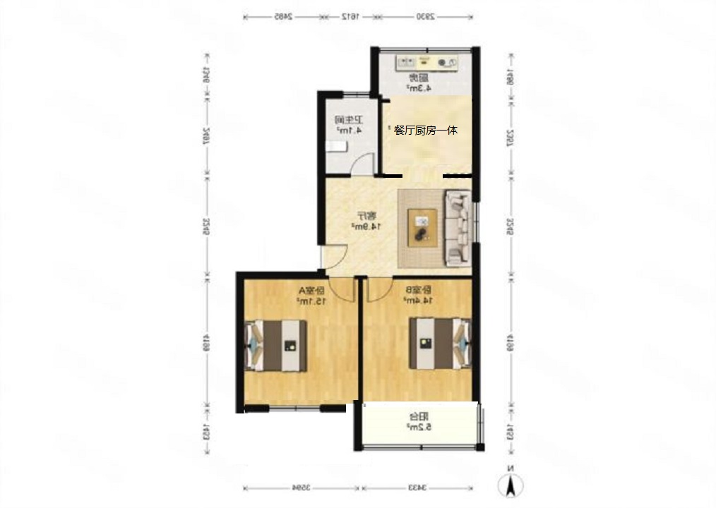 越江新村 2室1厅1卫 80.50m&sup2;