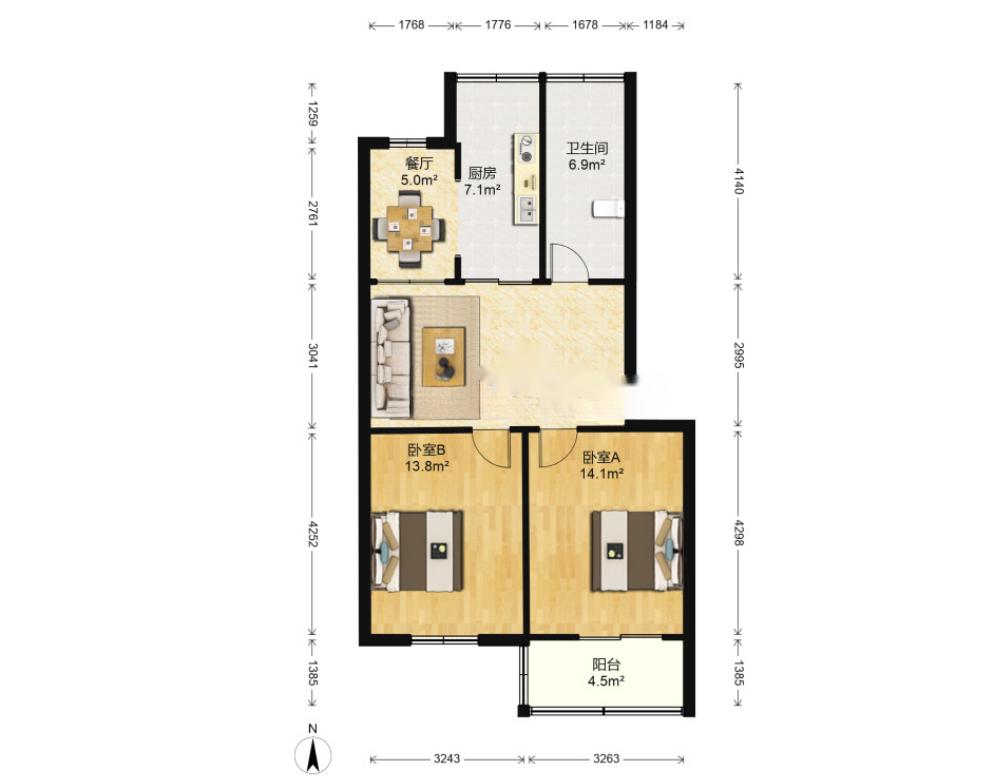 越江新村 2室2厅1卫 84m&sup2;