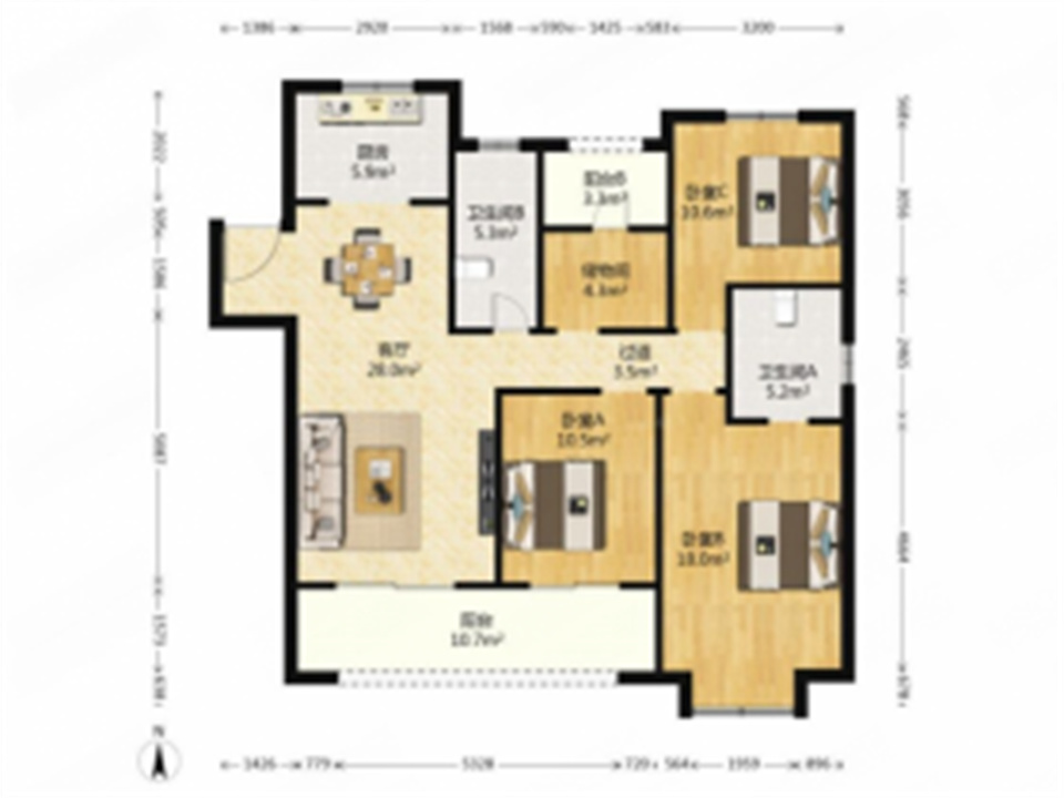 新城香溢紫郡 4室2厅2卫 141m&sup2;