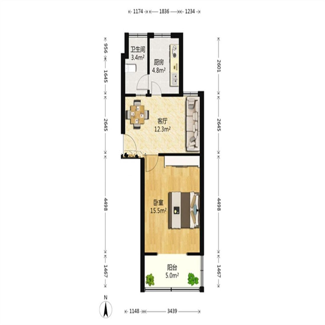 南川园新村 1室1厅1卫 45m&sup2;