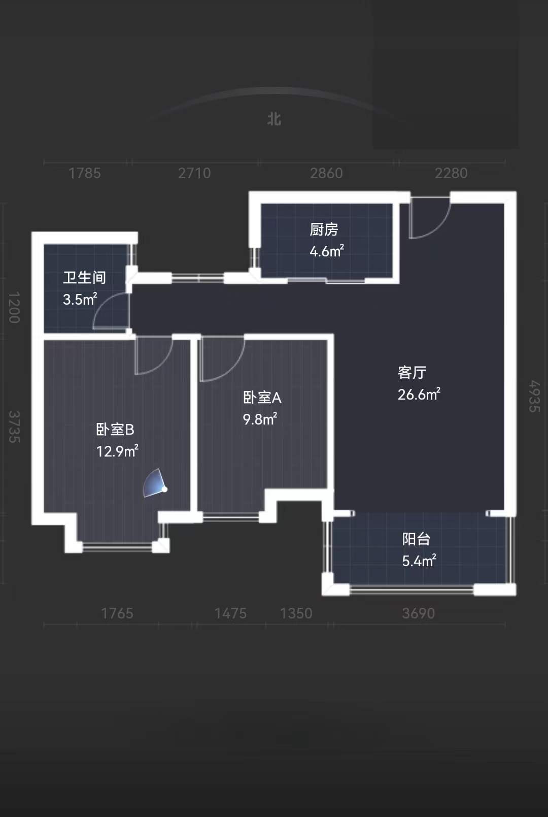南辰濠郡 2室1厅1卫 88.65m&sup2;