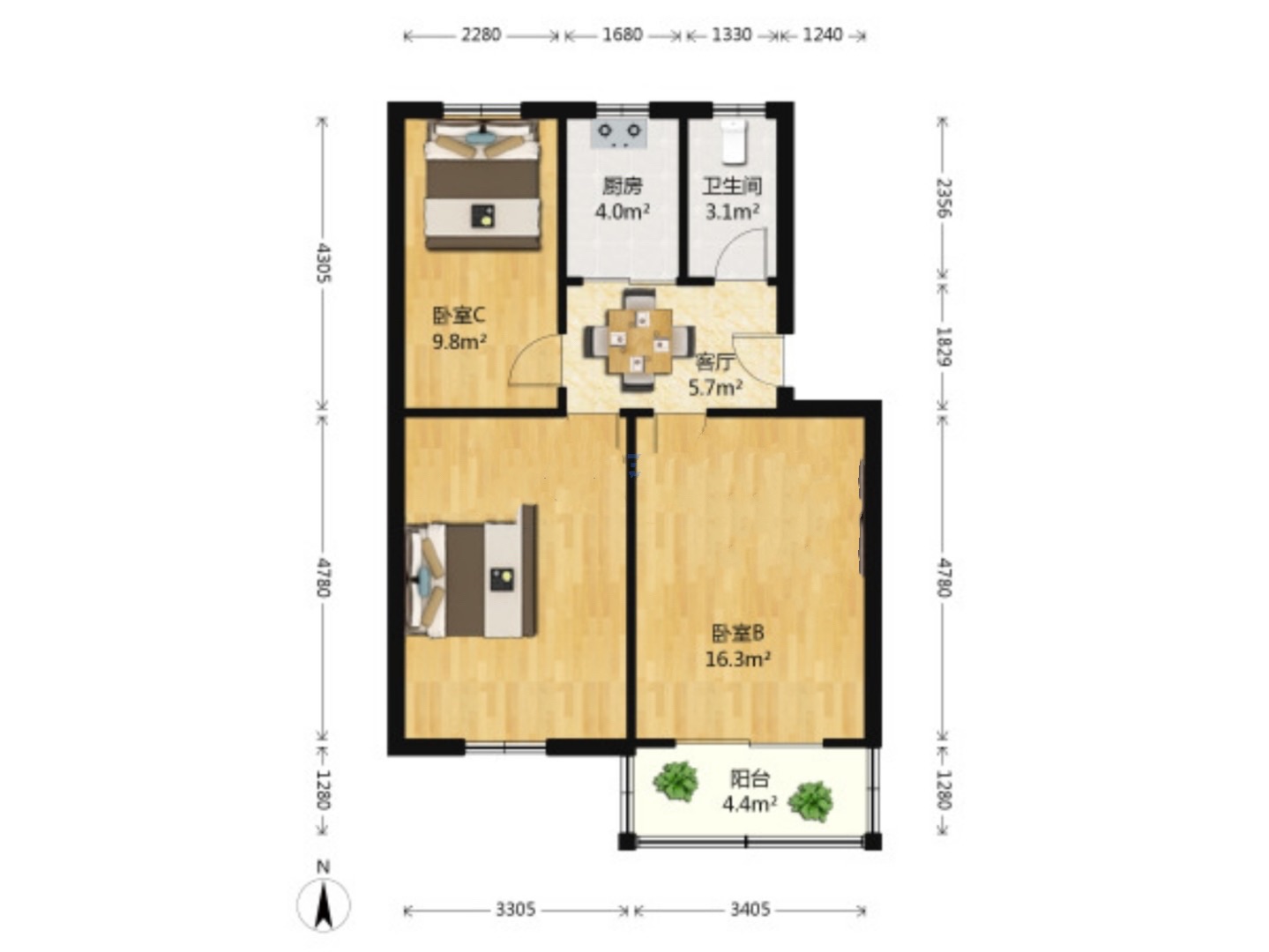 濠东路63号 3室1厅1卫 75m&sup2;