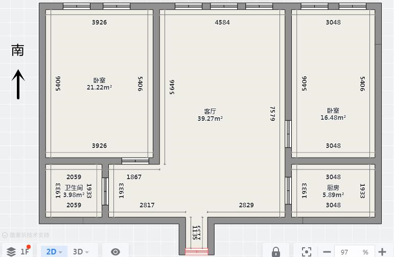 中南世纪花城二期 2室1厅1卫 86.84m&sup2;
