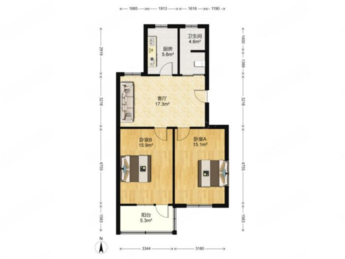 光明南村 2室1厅1卫 76m&sup2;