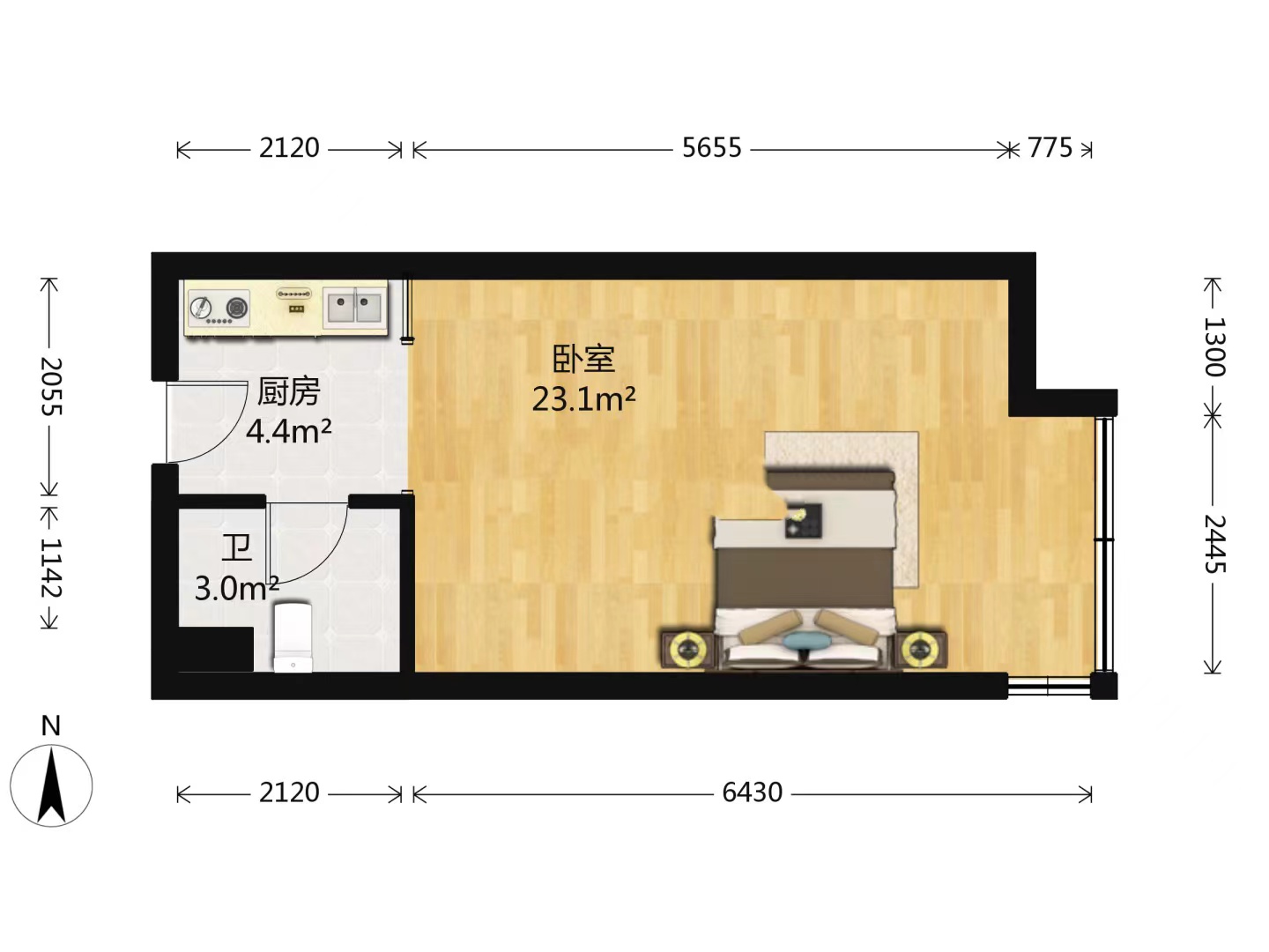 财富商城 1室1厅1卫 57m&sup2;
