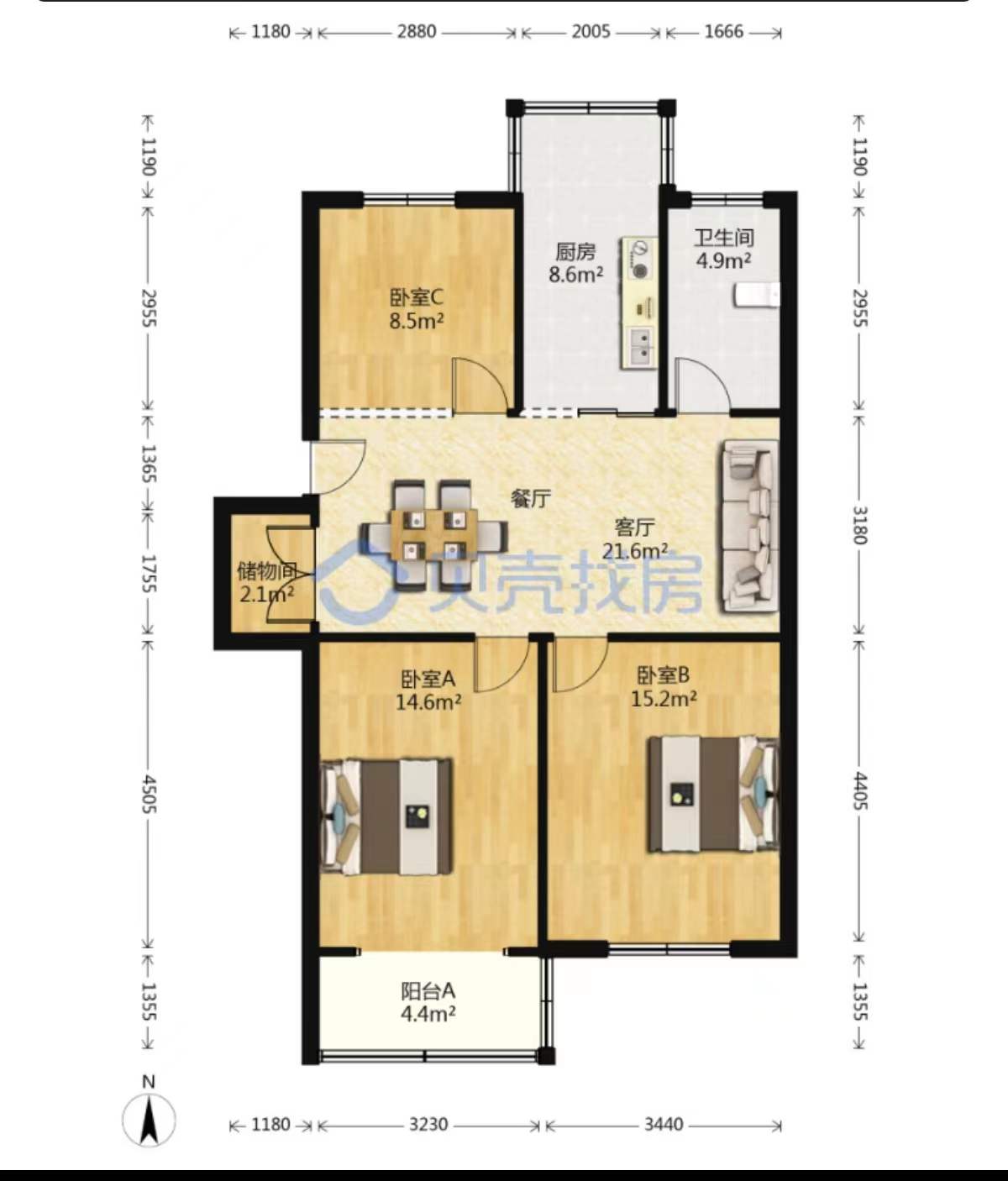 星景花园 3室2厅1卫 95m&sup2;
