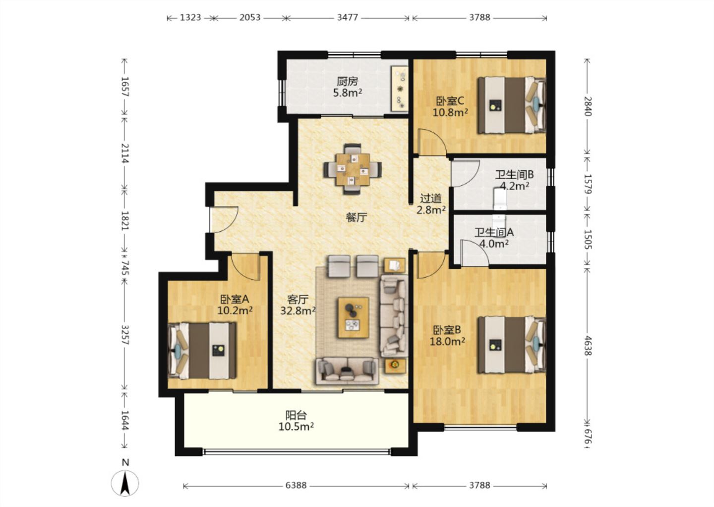 中海上东区 3室2厅2卫 127m&sup2;