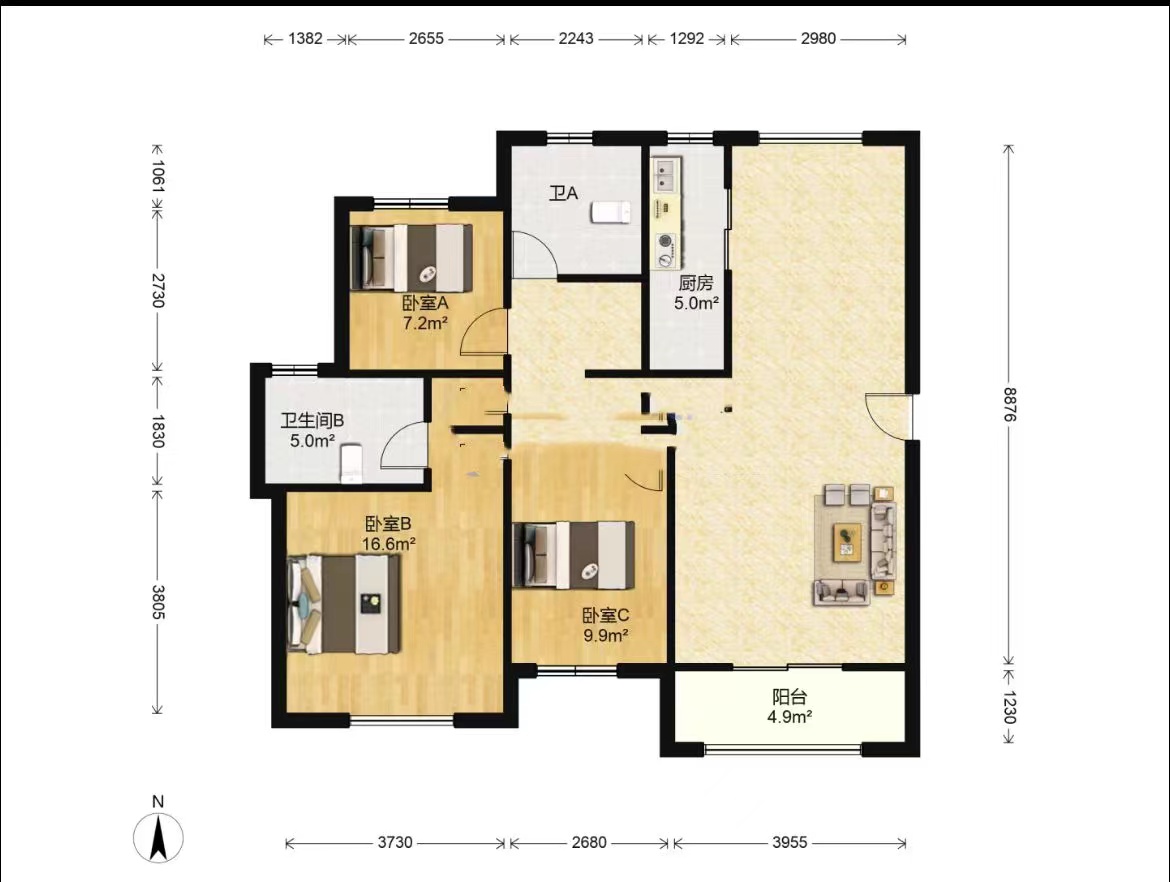 中南世纪花城三期 3室2厅2卫 114.00m&sup2;