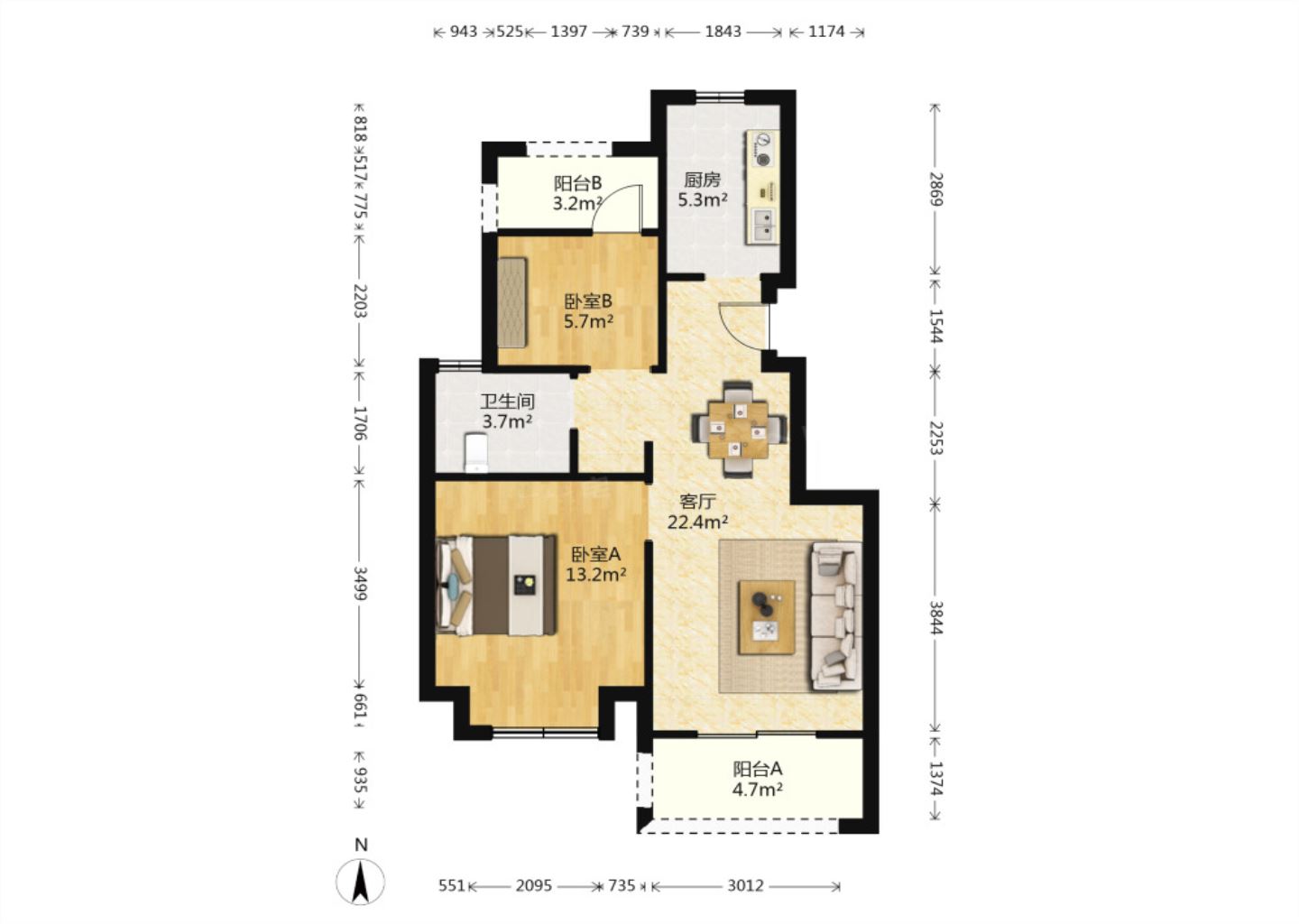 丽景湾 2室1厅1卫 75m&sup2;
