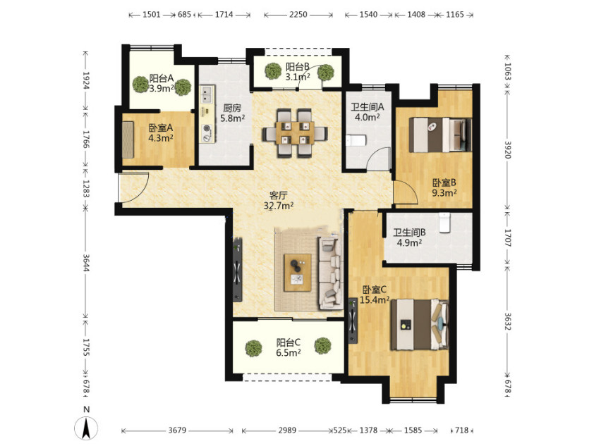 南通雅居乐花园 3室2厅2卫 118m&sup2;