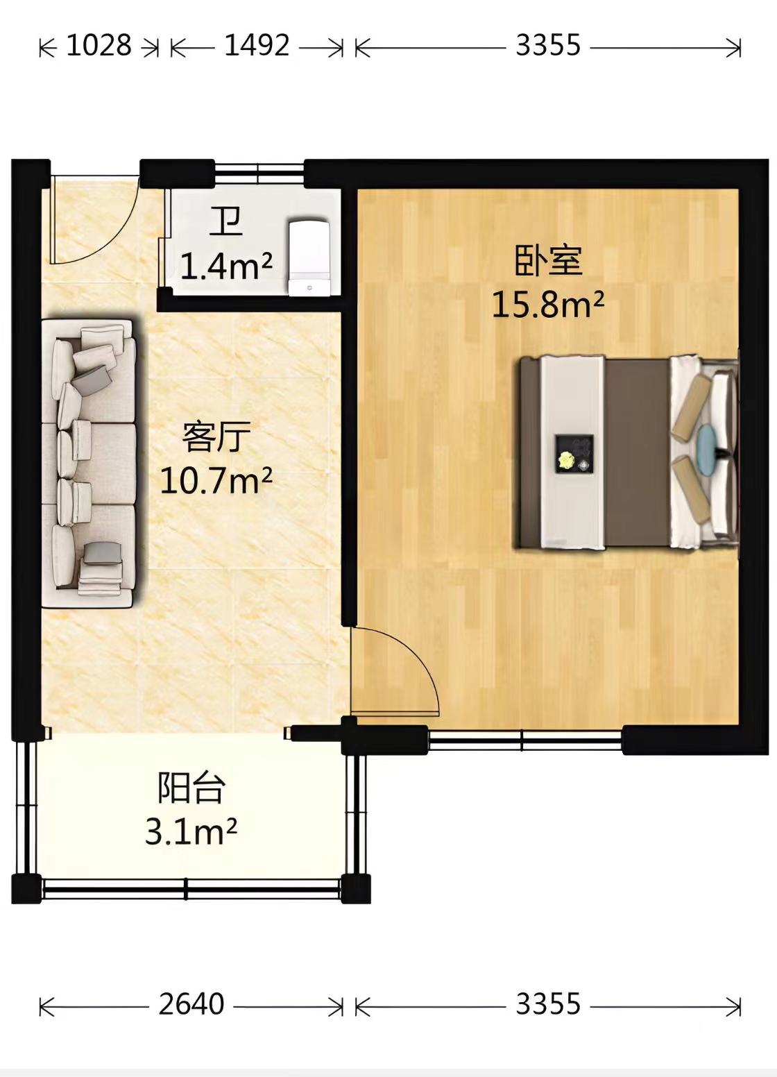 跃龙路91号院 1室1厅1卫 40m&sup2;