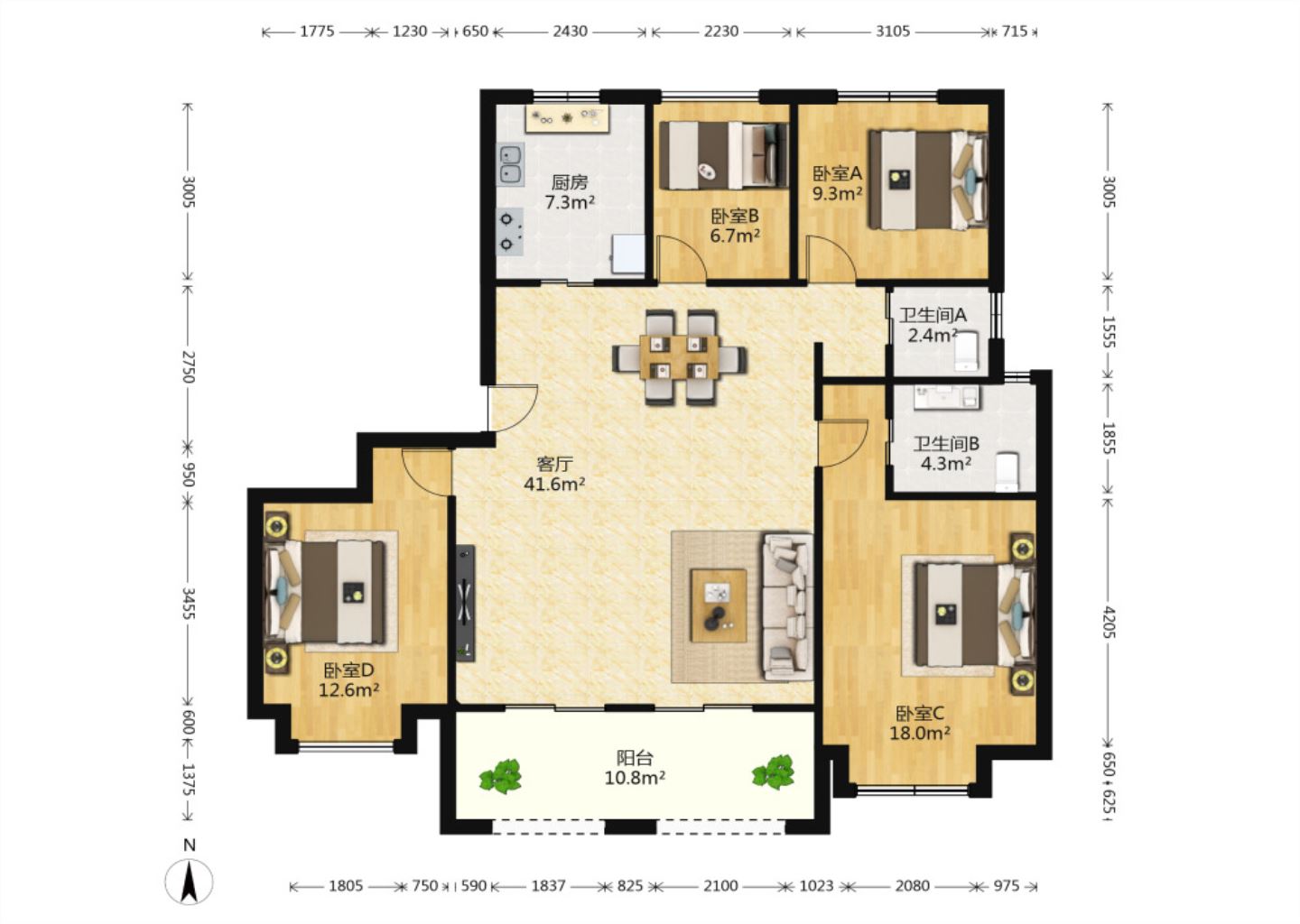 九玺台 4室2厅2卫 143.11m&sup2;