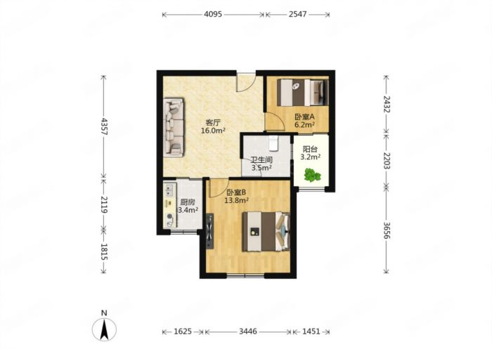 高迪晶城 2室1厅1卫 69m&sup2;