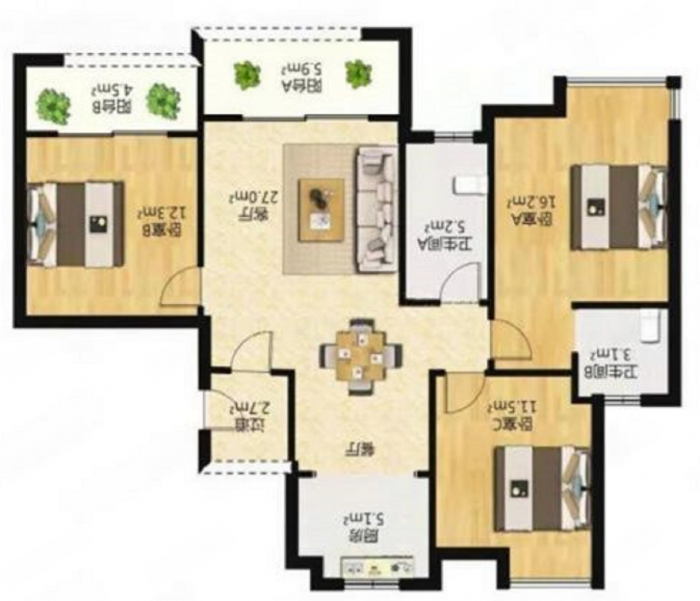 南辰濠郡 3室2厅2卫 130.29m&sup2;