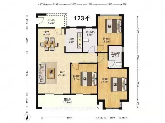 春风南岸东园 3室2厅2卫 122.9m&sup2;