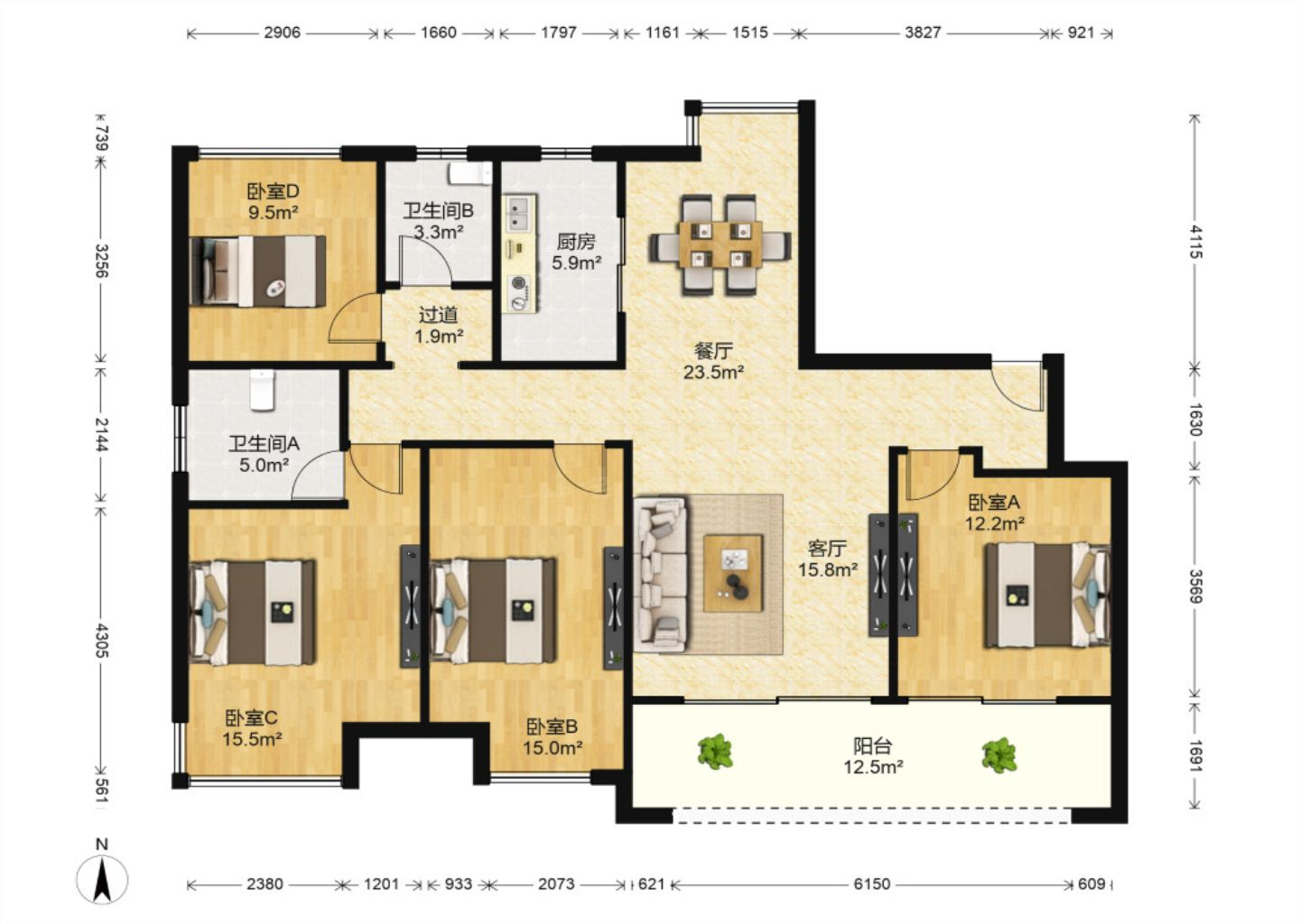 远创樾府 3室2厅2卫 133m&sup2;