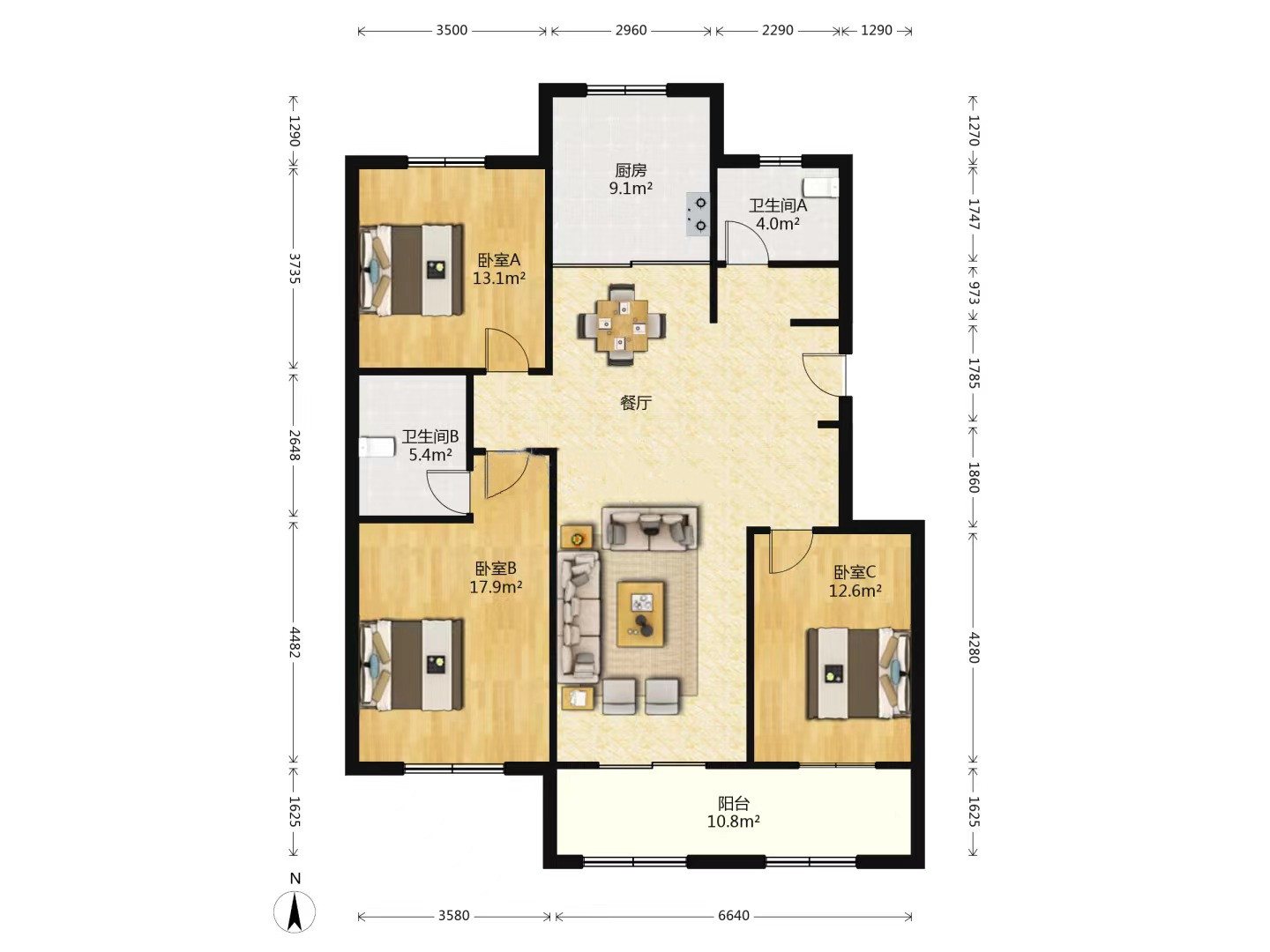 星月花园 3室2厅2卫 138.00m&sup2;