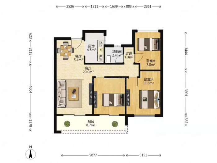 春风南岸东园 3室2厅1卫 96m&sup2;