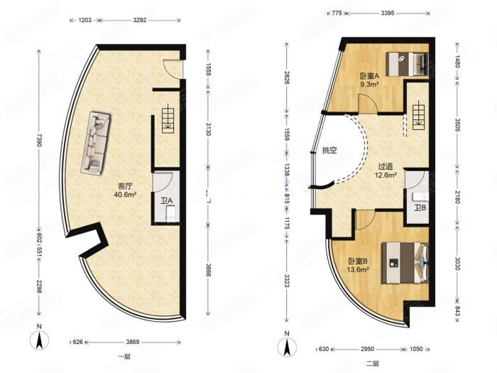中南世纪城北区 2室1厅1卫 70m&sup2;