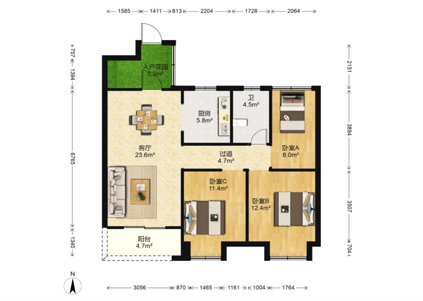 崇川星光域 3室2厅1卫 96m&sup2;
