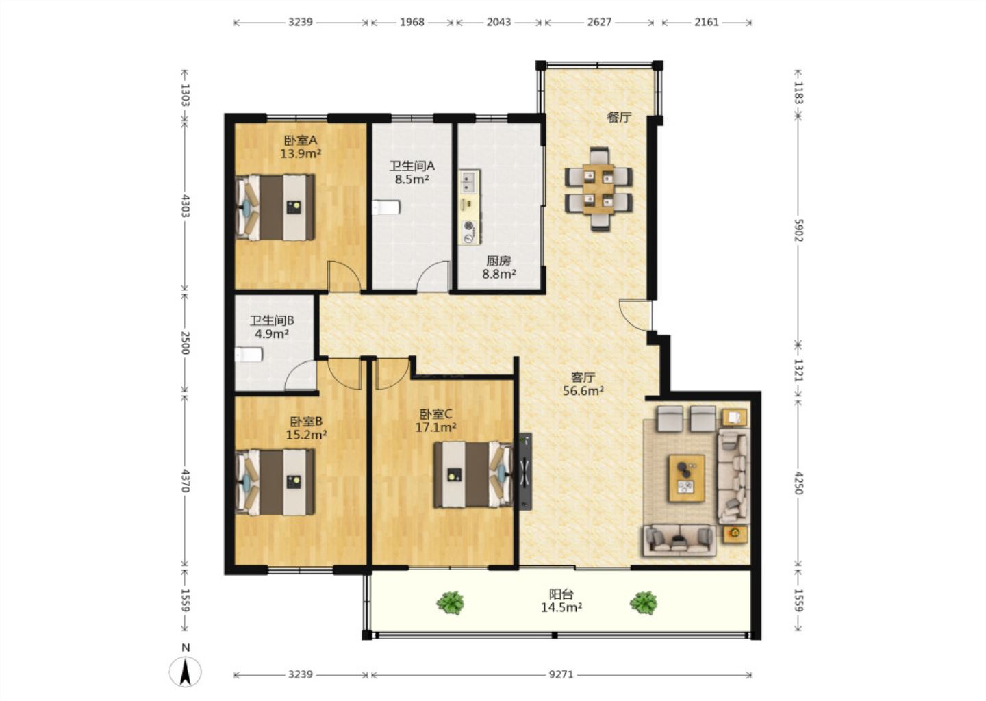 新胜花苑西区 4室2厅2卫 158.49m&sup2;