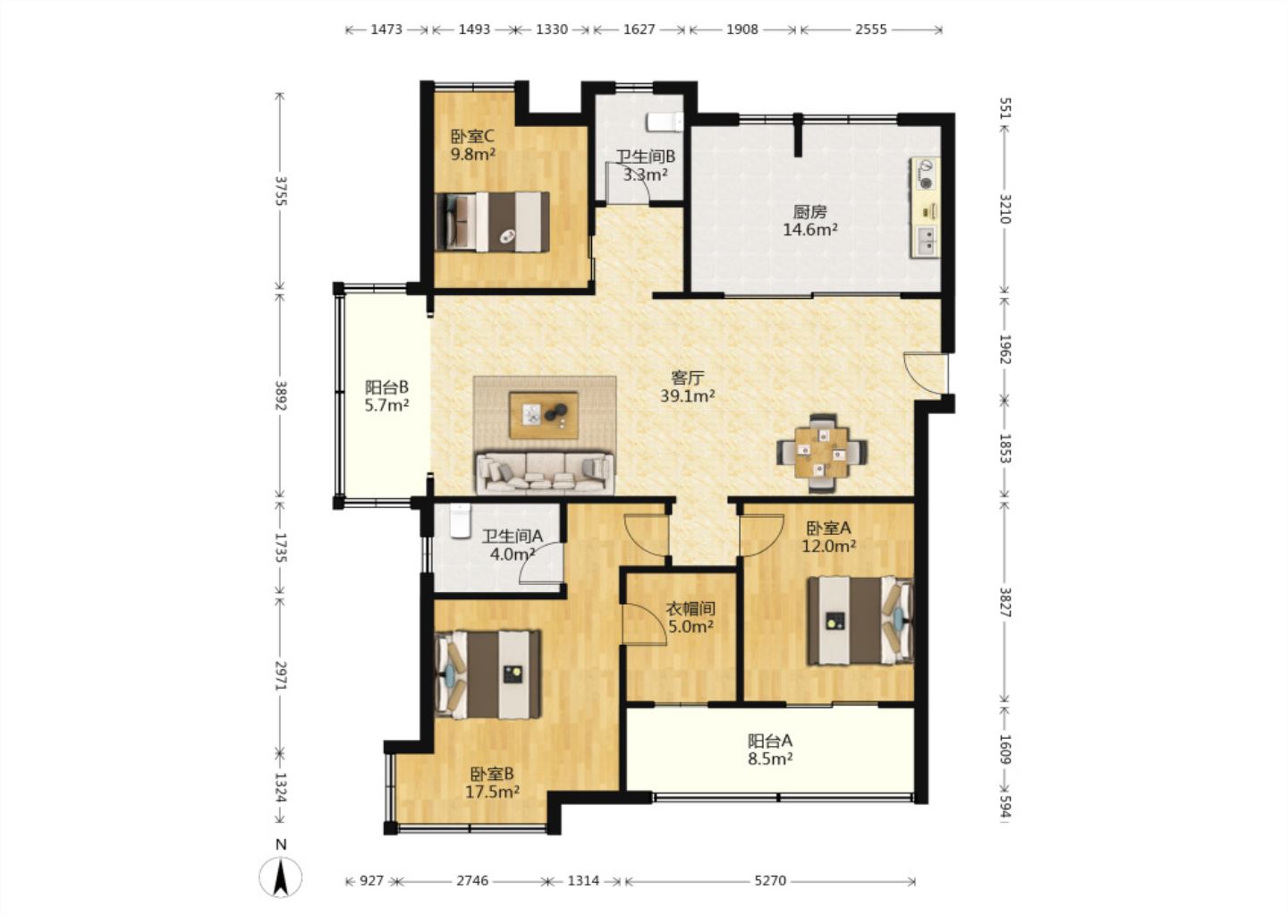 保利香槟国际 3室2厅2卫 148.00m&sup2;