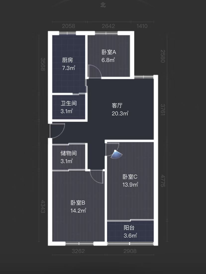 华威园 3室1厅1卫 97m&sup2;