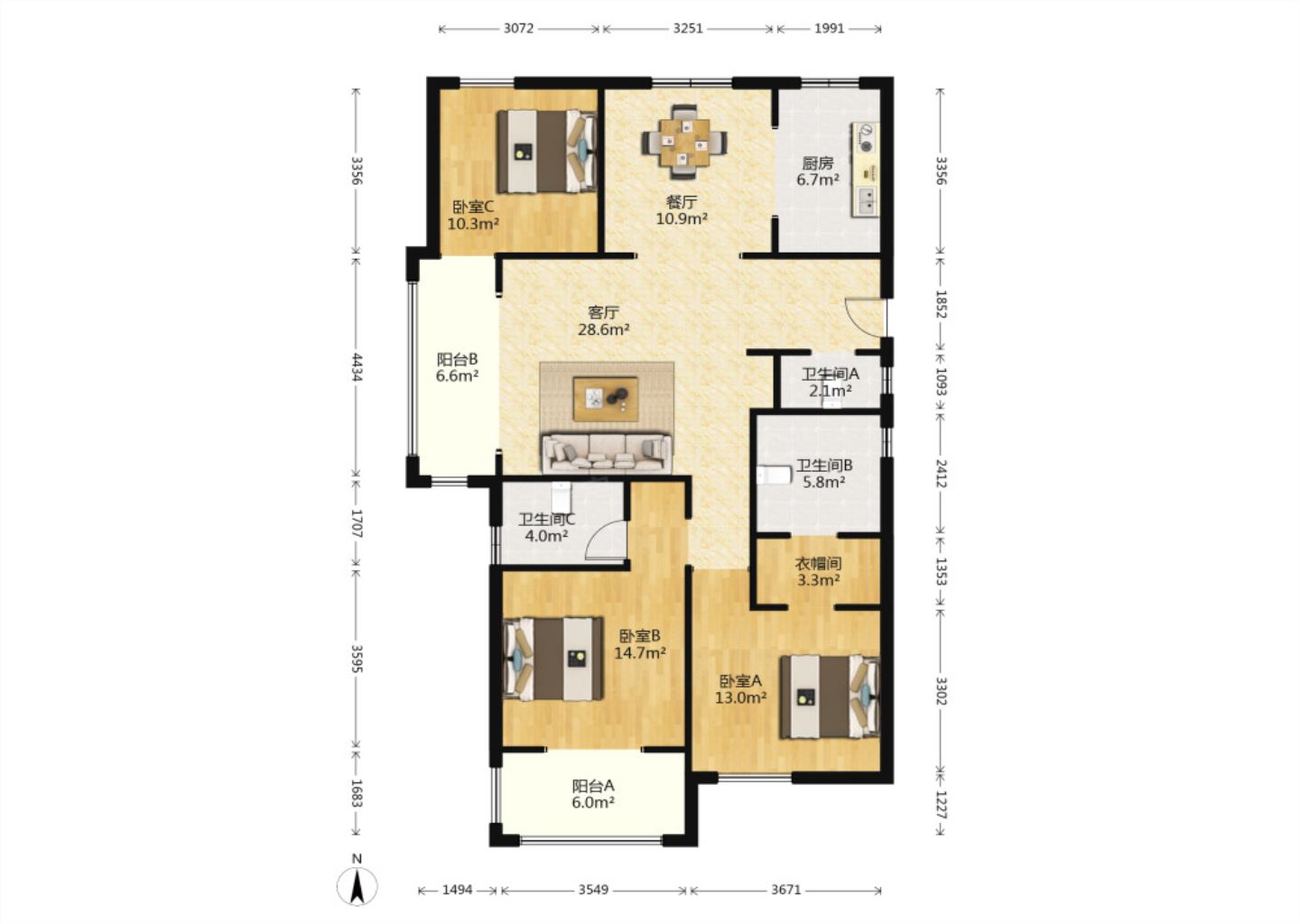 中兴兰溪荟 3室2厅2卫 142m&sup2;