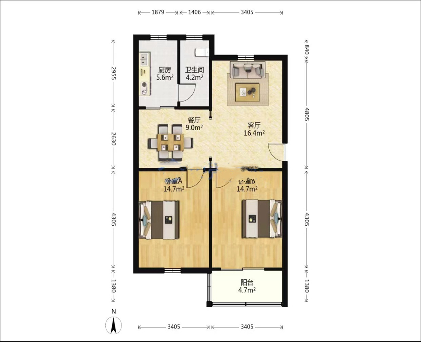 银花苑 2室2厅1卫 85.00m&sup2;