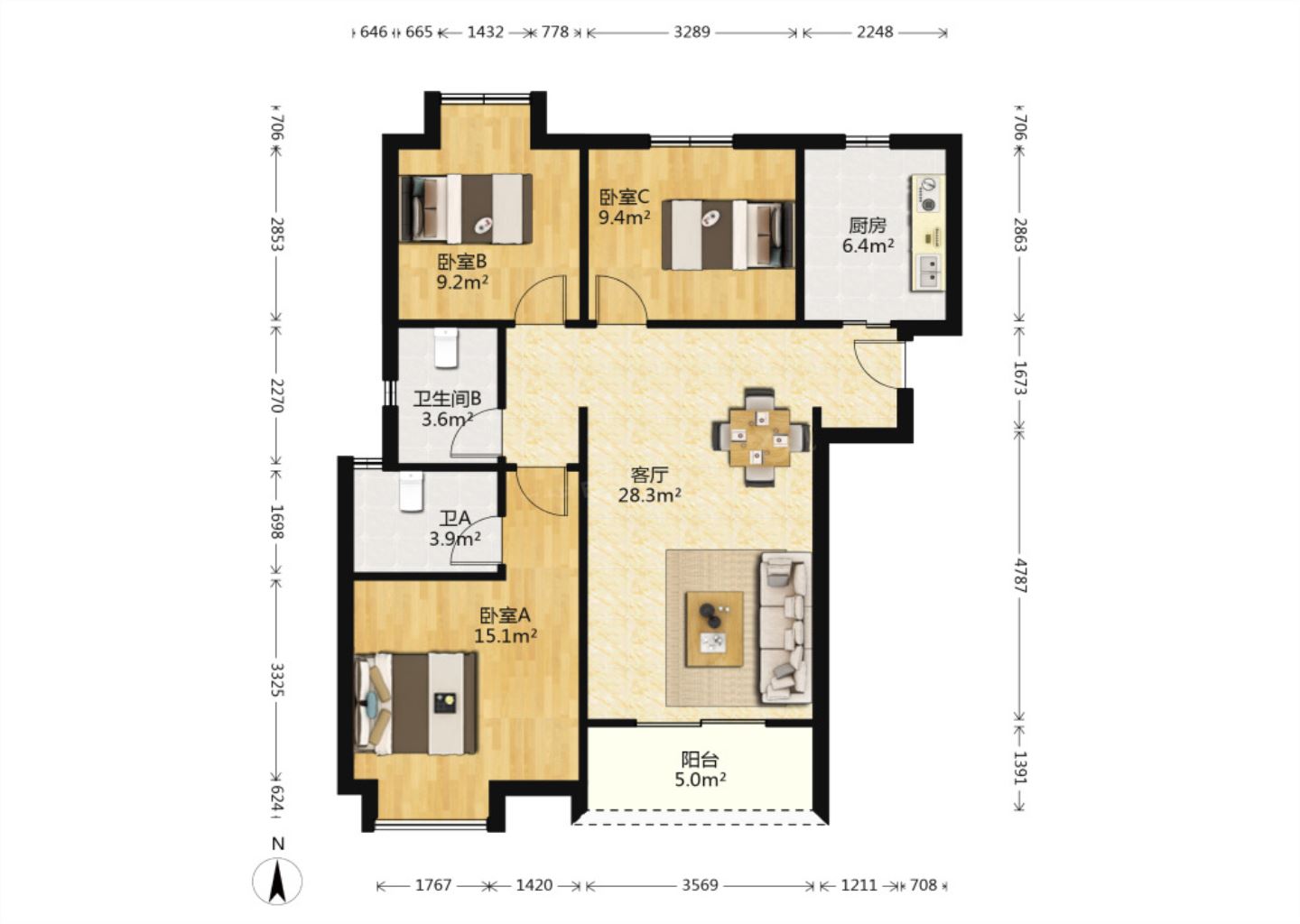 中海碧林湾 3室2厅2卫 113m&sup2;