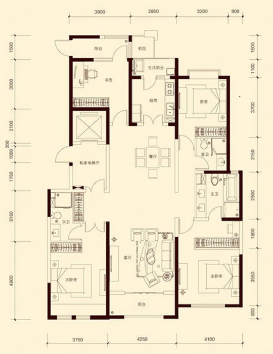 万通城 4室1厅1卫 110m&sup2;