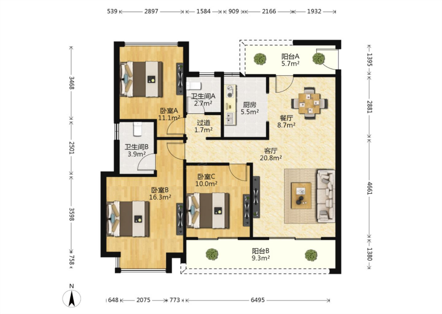 春风南岸西园 3室2厅1卫 121.00m²