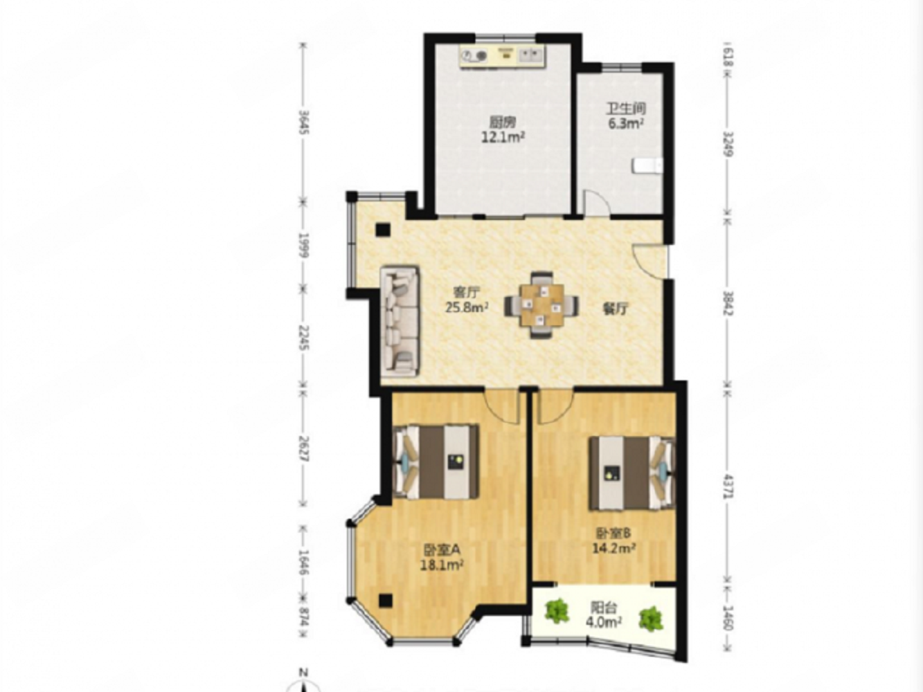友谊家园 2室1厅1卫 93m&sup2;