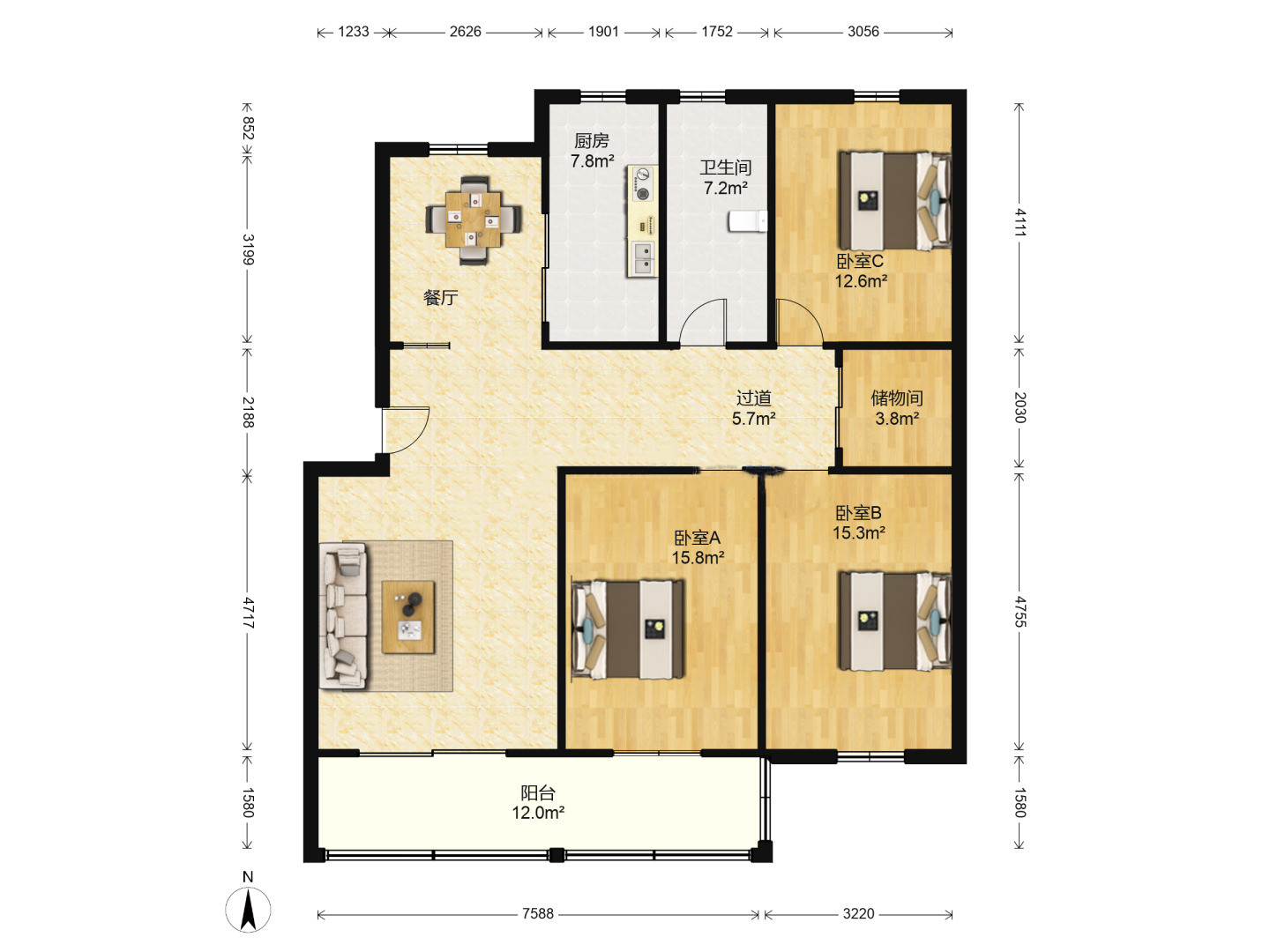 文峰北苑 3室2厅2卫 130m&sup2;