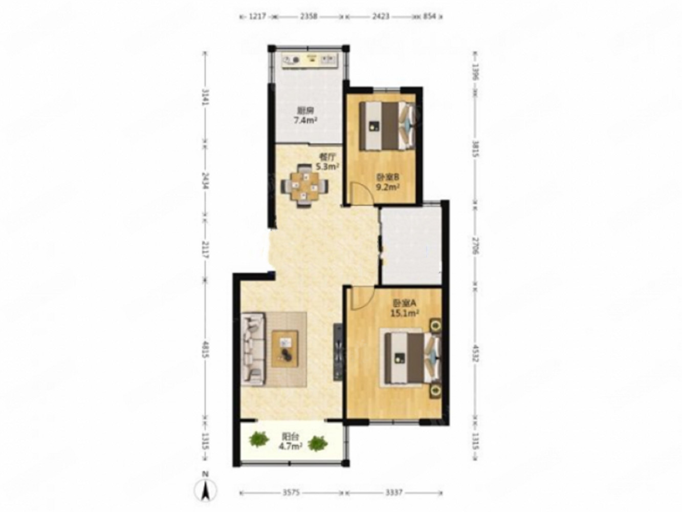 东城花园 2室1厅1卫 87.00m&sup2;