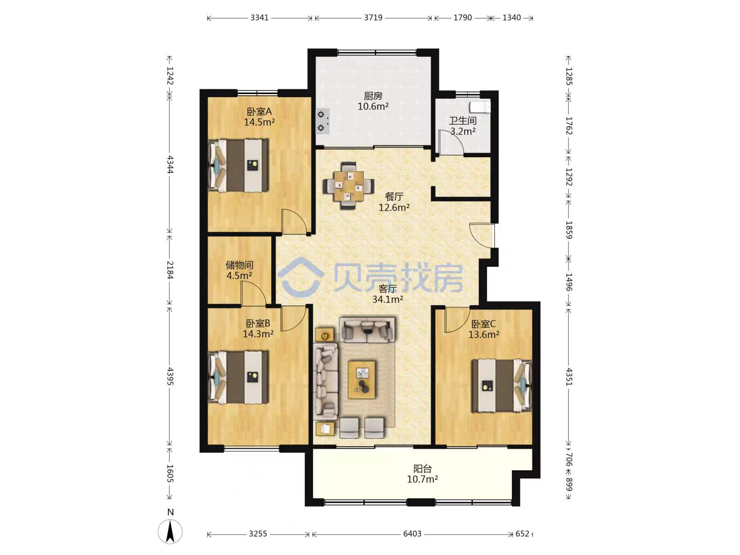星月花园 5室2厅3卫 135.83m&sup2;