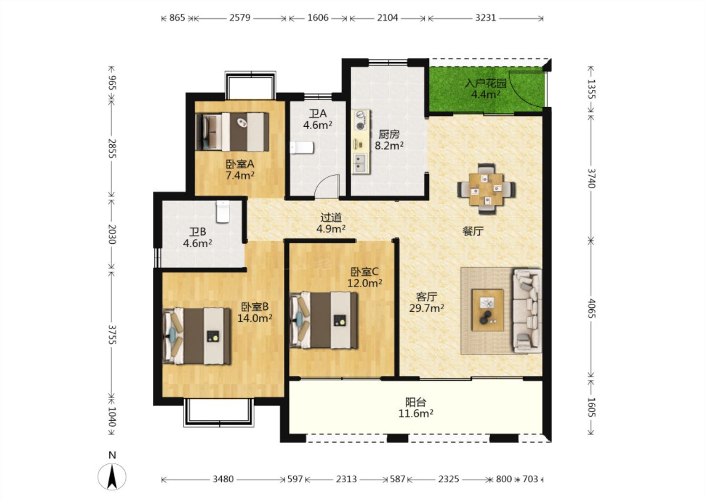 华强城 3室2厅2卫 123.12m&sup2;