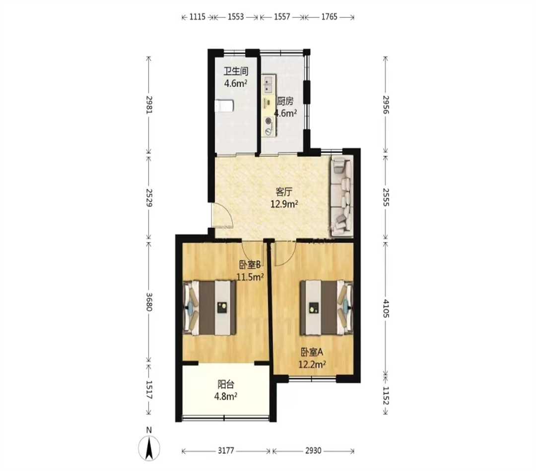 三里墩花苑四期 2室1厅1卫 79m&sup2;