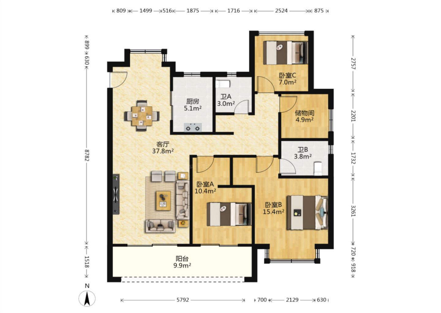 时光漫城 4室2厅2卫 124m&sup2;