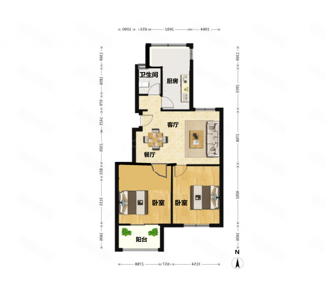 新城新苑 2室1厅1卫 81m&sup2;