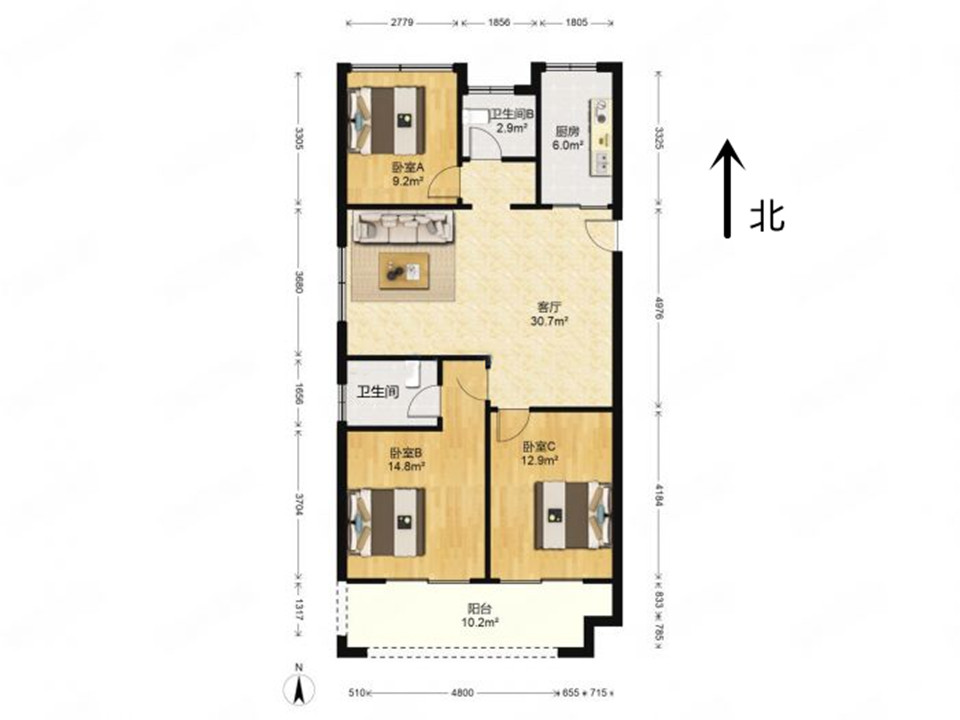 中创大都会 3室2厅2卫 113.96m&sup2;