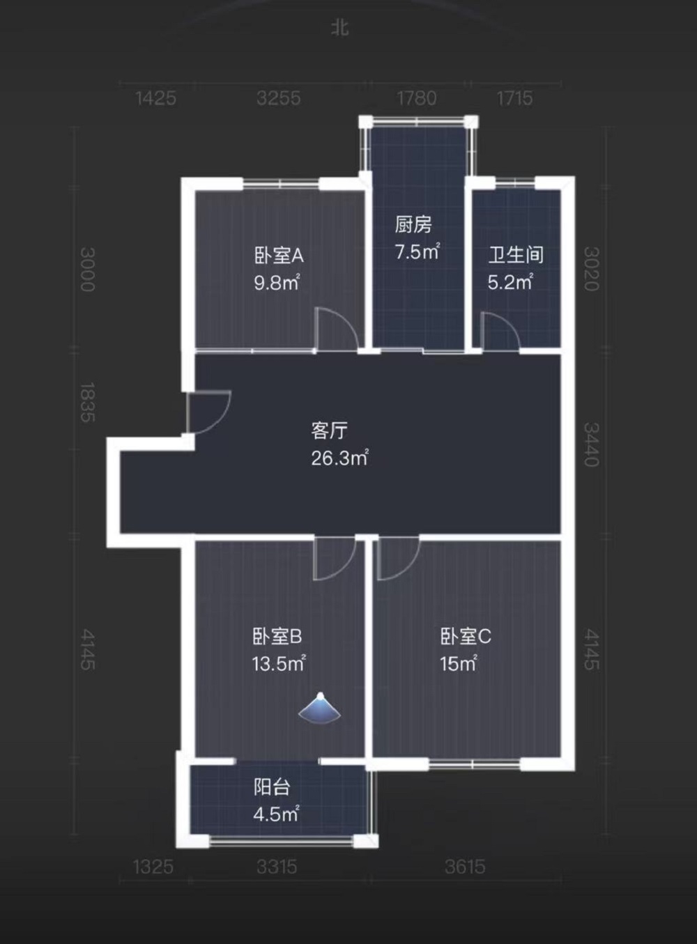 春天花园 3室2厅1卫 95.55m&sup2;